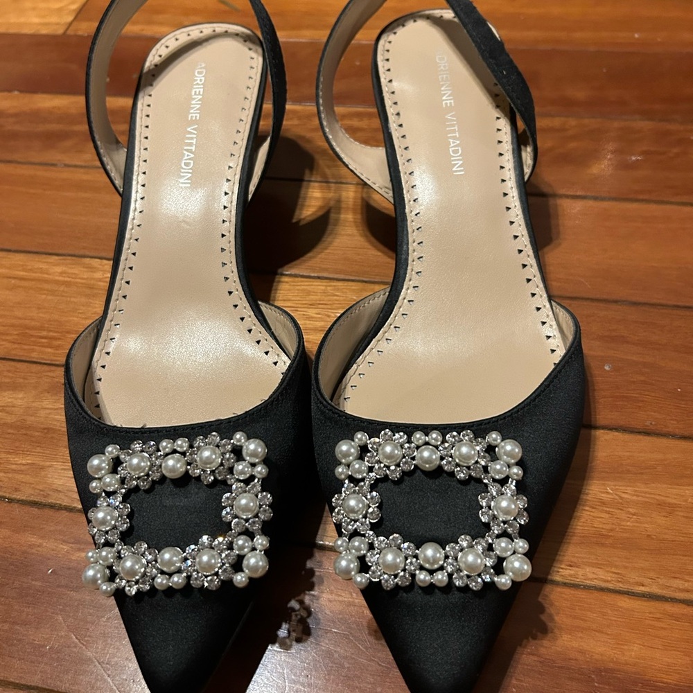 Adrienne Vittadini Black Women's Shoes with Pearl Embellishments